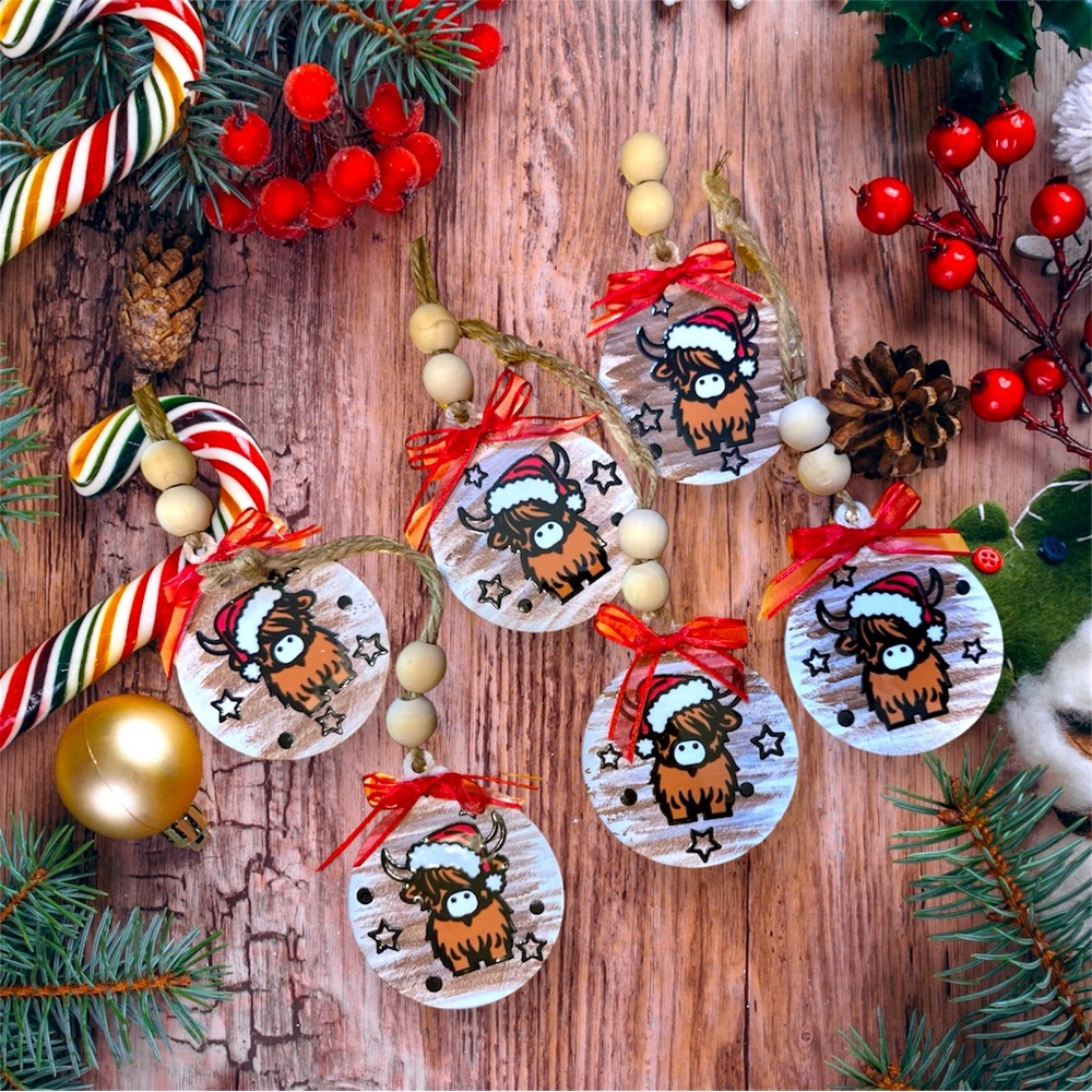 Highland cows Christmas ornaments set of 6